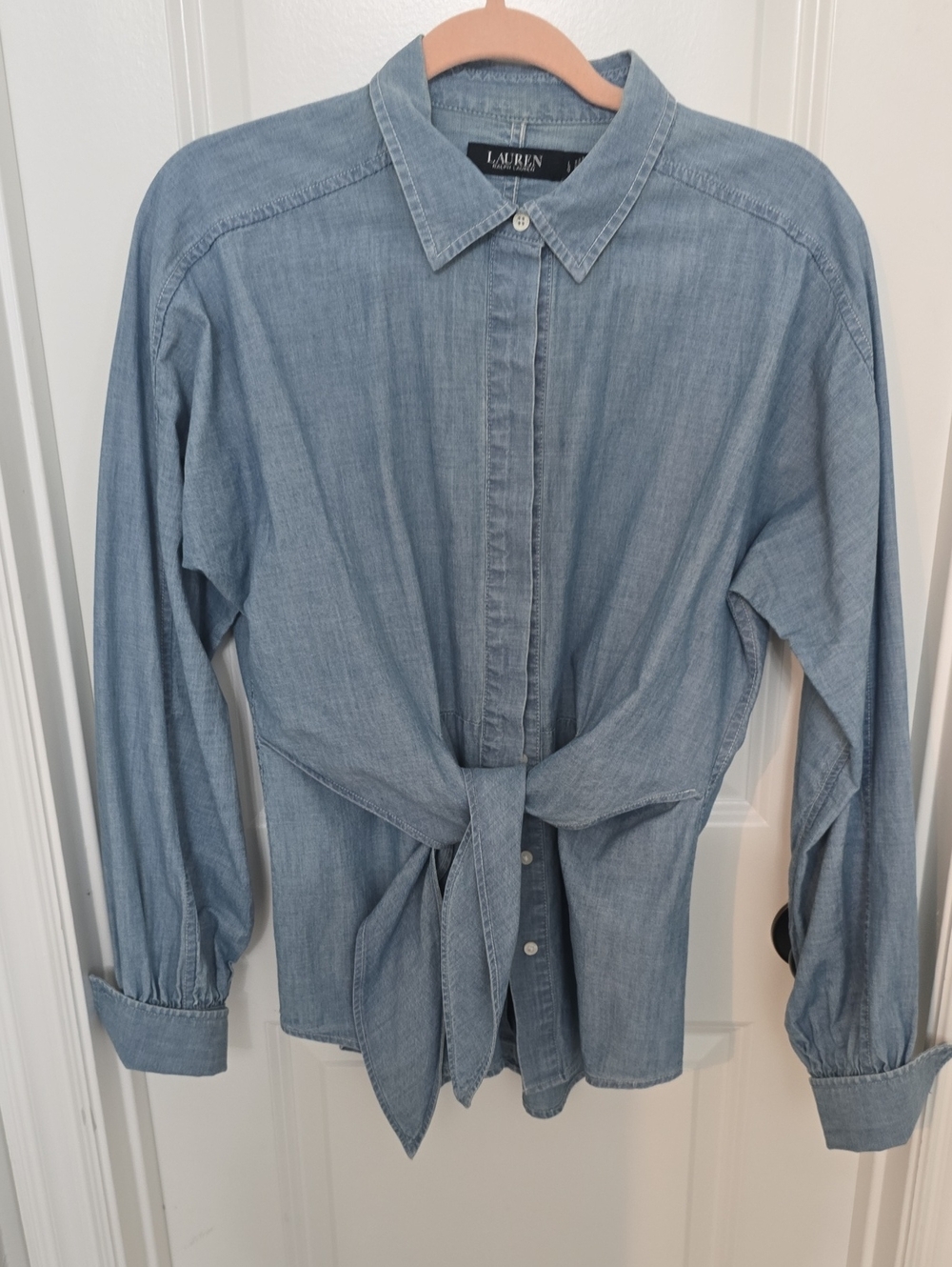 Lauren Ralph Lauren Light Denim Tie-Front Button Down Shirt